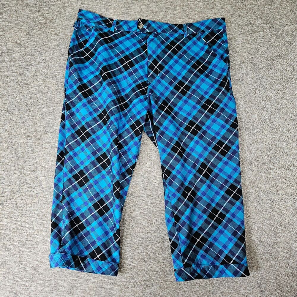Royal and Awesome Golf Plus Twos Blue Plaid Tartan Shorts Sz 40 Waist 40x20